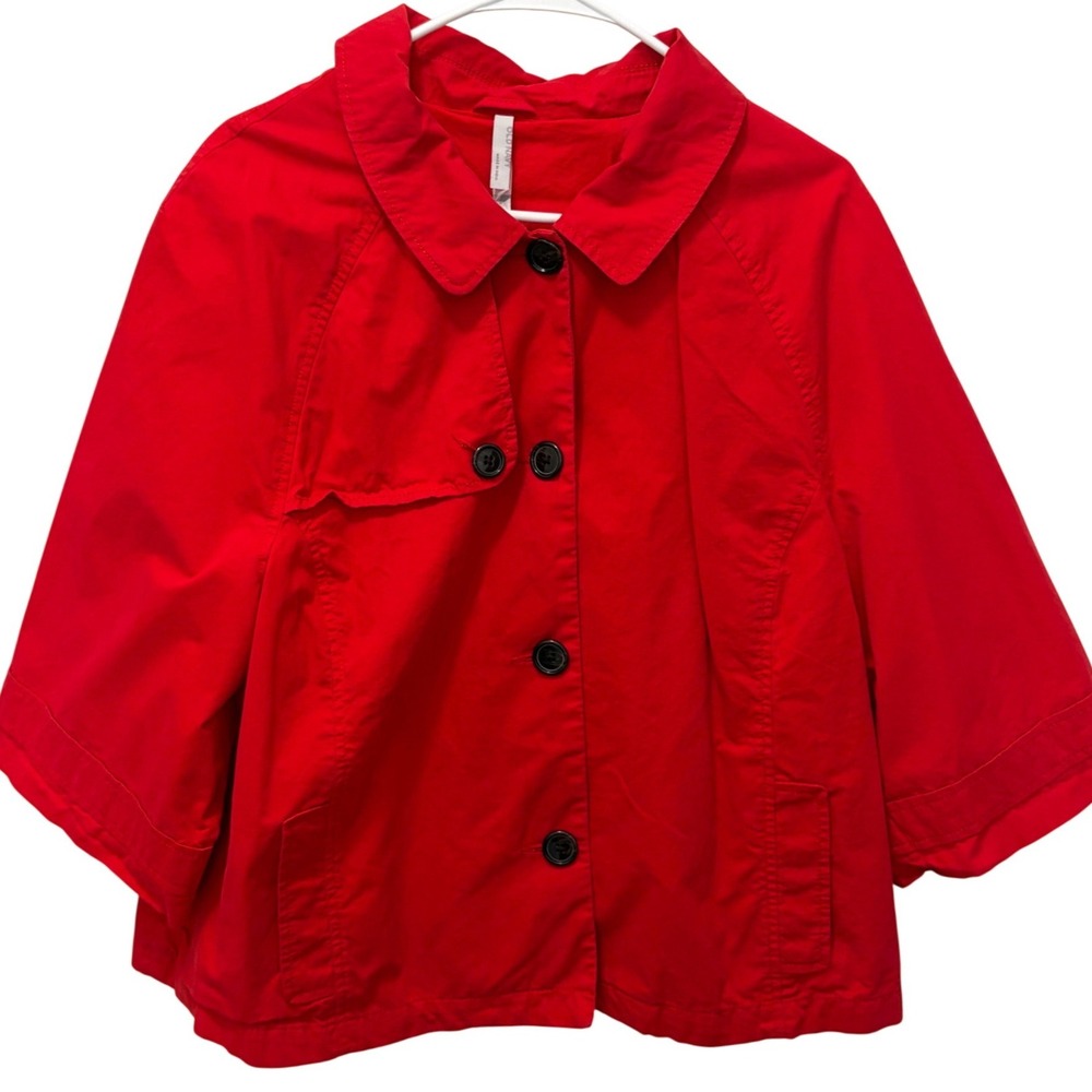 Old Navy Red Button Up Artsy Style Jacket 1/2 Sleeves with Pockets Women XL